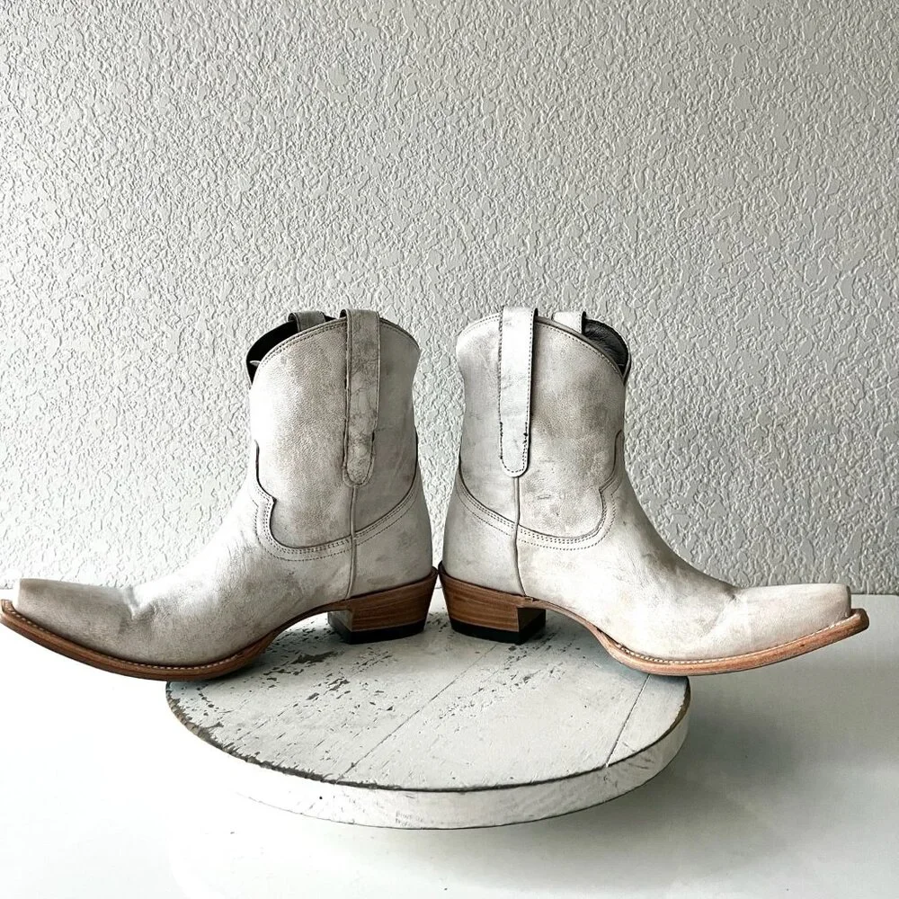 Lane EMMA JANE Womens Cowboy Booties White Western Short Ankle Boots Size 7.5 - Picture 5 of 12